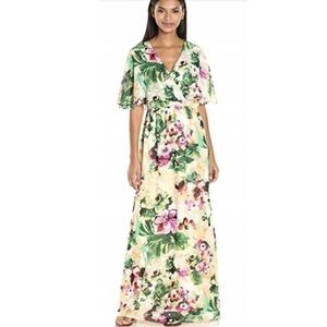 Leslie Fay Flutter Sleeve Floral Maxi Dress, size 10